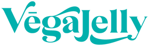 VegaJelly logo. VegaJelly is an all natural skin moisturizer made with 100% vegetable oil.